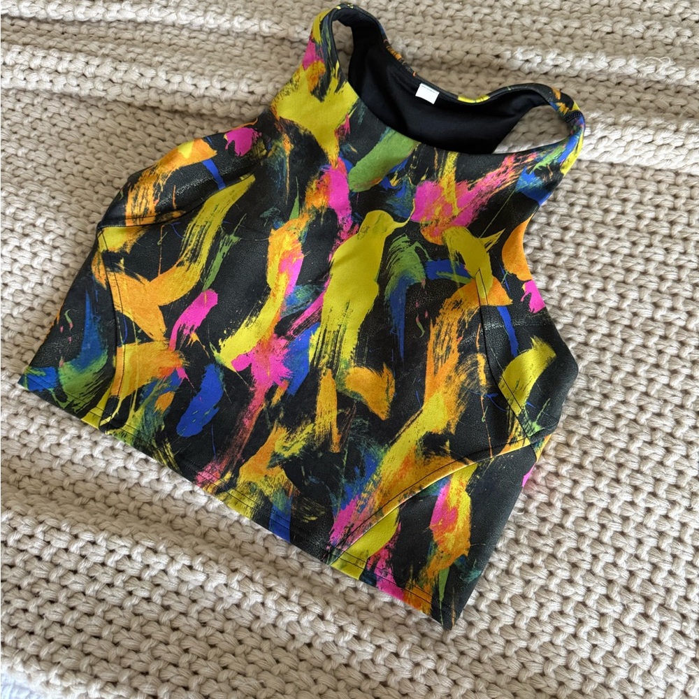 Lululemon Athletica Multicolor Abstract Crop Top built in bra size 10